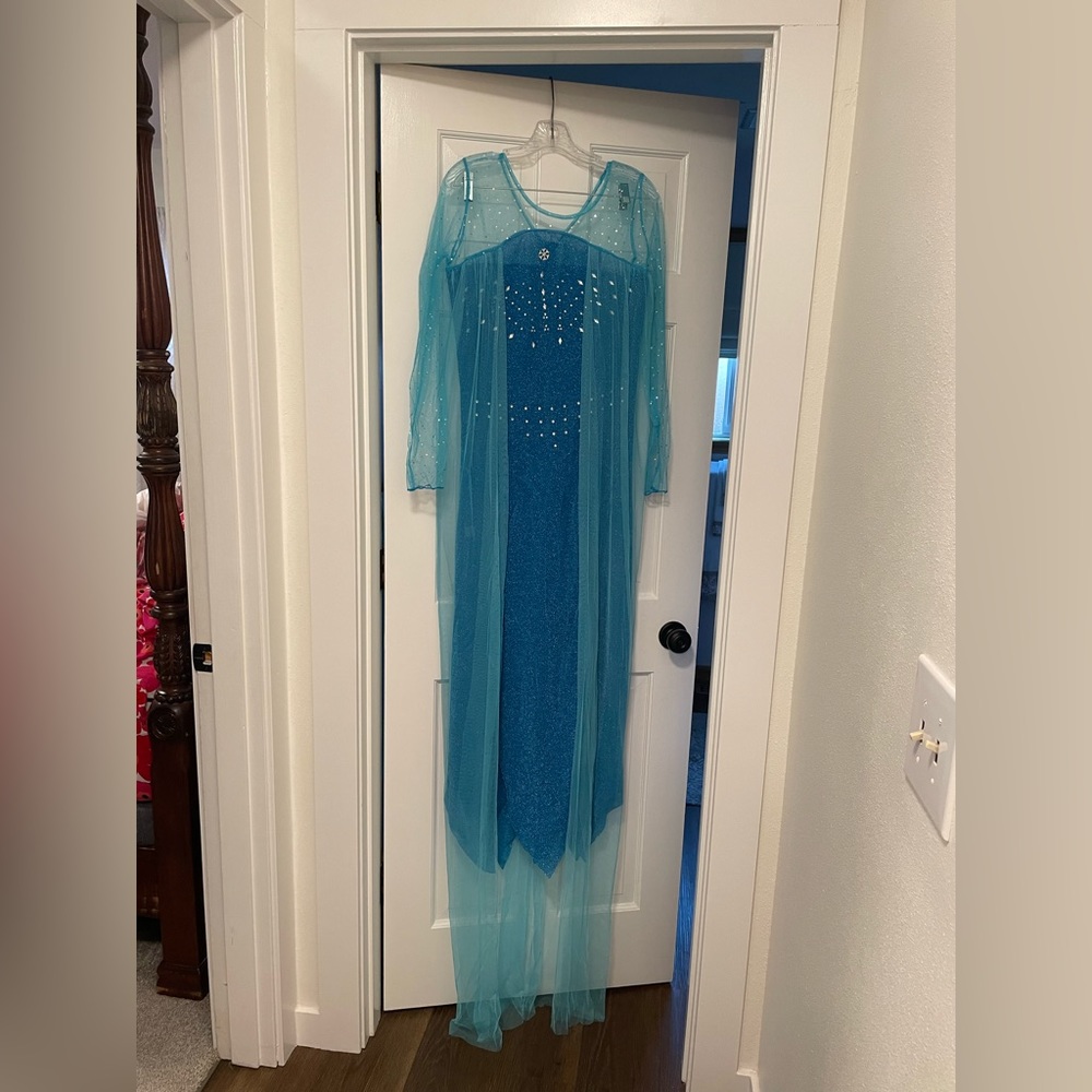 Frozen Elsa Blue Sheer Overlay Evening Dress